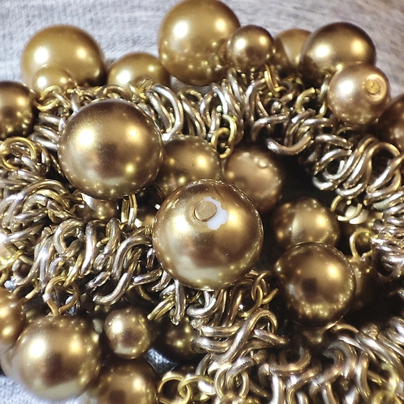 Heavy Gold Tone Champagne Glass Pearl Pearls Stretch Vintage Cha Cha Bracelet - Picture 5 of 6